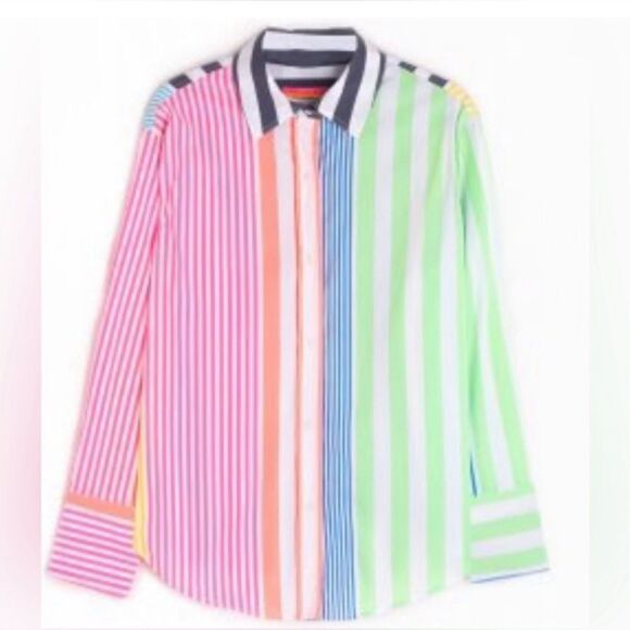 Vilagallo Donia Shirt 46 xl multicolored stripes vibrant button down blouse top - Picture 1 of 7